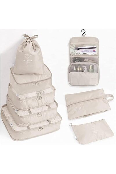 Yelajoy 8 PCS Packing Cubes,Beige Travel Organizer Luggage Bags