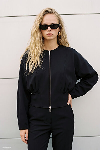 Sateen Zippered Jacket - Black