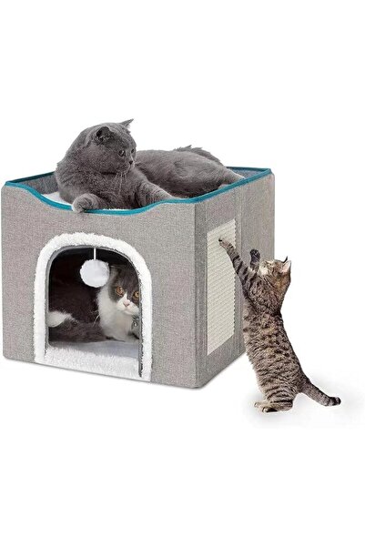 GENERAL Indoor Cat Bed, Large Cat Cave with Scratching Pad, Foldable Cat Scra...
