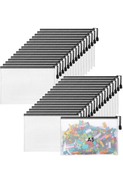 Generic 32 Pack Black Mesh Zipper Pouch Bags, 9 x 7 Inch A5 Size Zipper File ...