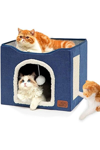 GENERAL Indoor Cat Bed, Large Cat Cave with Scratching Pad, Foldable Cat Scra...
