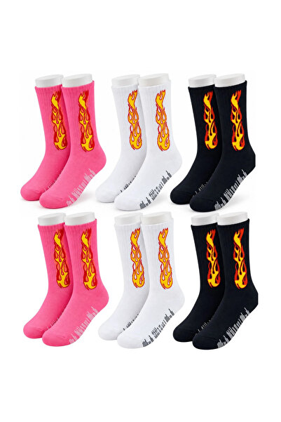 WomanAndKids Wak unisex flame patterned socks 6-piece set cotton long socks s...
