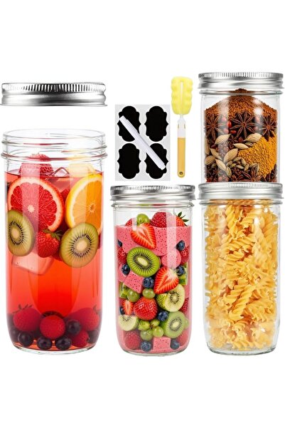 Home Zone Wide Mouth Mason Jars 24 oz, 6 Pack Glass Canning Jars with Airtigh...