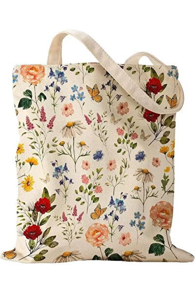 GENERAL Aesthetic Canvas Tote Bag Women Floral Canvas Handbag Reusable Sturdy...