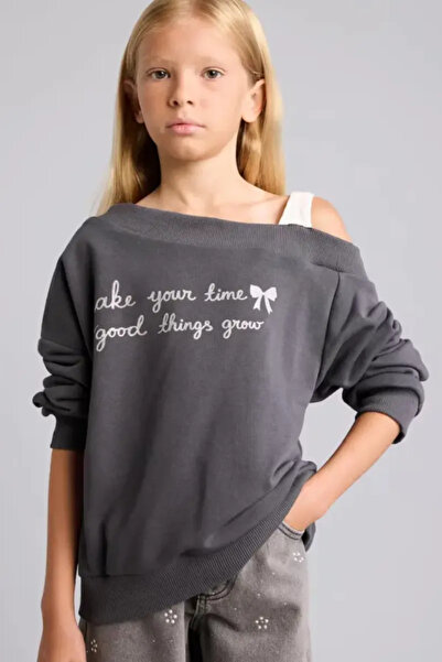 DeFacto Off-The-Shoulder Bow and Printed Sweatshirt for Girls I7427A826Au