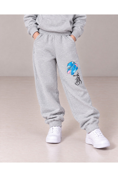 TOP CLOTHE Trenq Children's Gray Casual Pants with Childlike Print