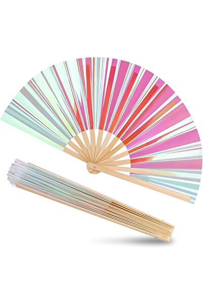 Novax Large Folding Fan, Holographic Color Handheld Fan, 13 Inch Glitter Rave...
