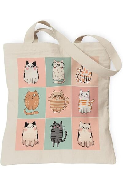 KASTWAVE Pets Lover Canvas Tote Bag for Women, Cute Cat Gift Design, Eco-frie...