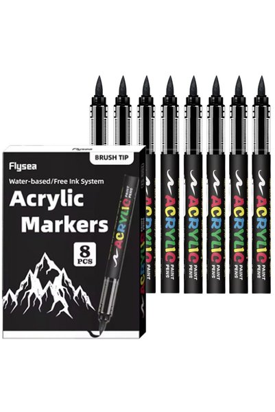 Choice 8pcs Black 8 Colors Black White Flexible Brush Acrylic Markers Set for...