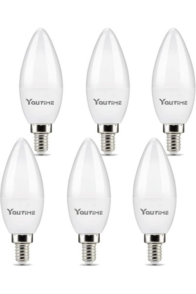 GENERAL مصباح LED E14 على شكل شمعة، يعادل 30 واط، أبيض دافئ، عبوة من 6 قطع