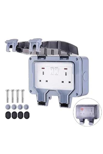 GENERAL مقابس كهربائية خارجية، مقبس طاقة مزدوج مقاوم للماء IP66، منافذ كهربائ...