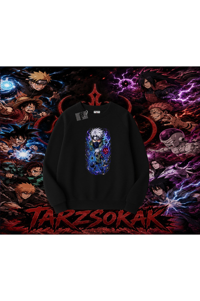 Tarzsokak Kakashi Hatake Naruto Anime Character Oversize Unisex Crew Neck Swe...
