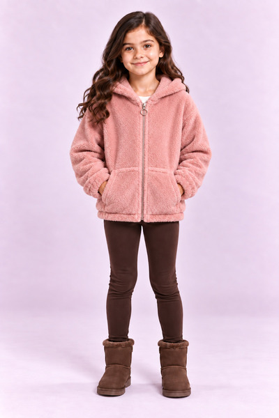 AHENGİM Unisex Çocuk Kapüşonlu Peluş Mont Fermuarlı,Cepli,Yumuşak Sıcak Tutan...