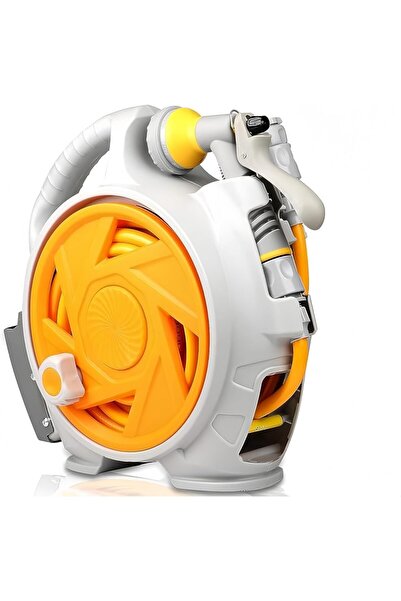 Generic Portable Garden Hose Reel 15m with Spray Nozzle, Orange