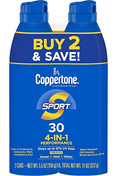 Coppertone SPORT رذاذ واقي شمسي مستمر المفعول واسع الطيف بعامل حماية 30 (5.5 ...
