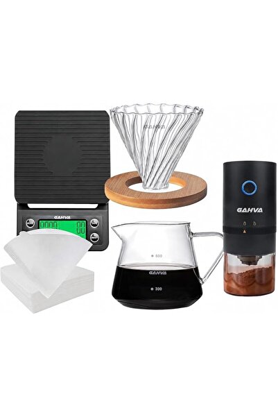 GAHVA طقم قهوة V60، مجموعة صنع القهوة بالتقطير، زجاجة تقطير V60، ميزان قياس V...