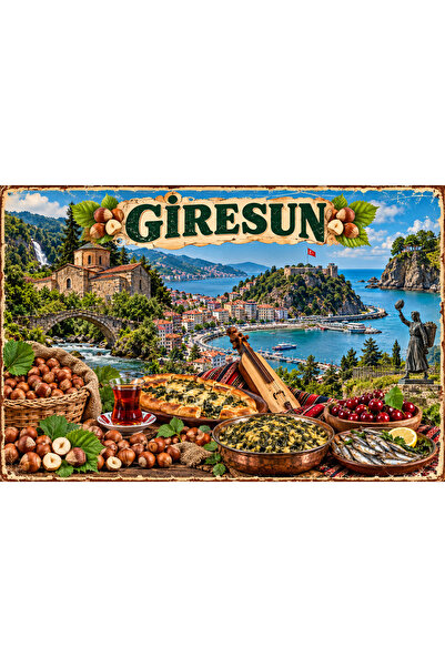 Lucena Giresun Temalı Retro Metal Duvar Tabelası Fındık Karadeniz Dekoratif L...