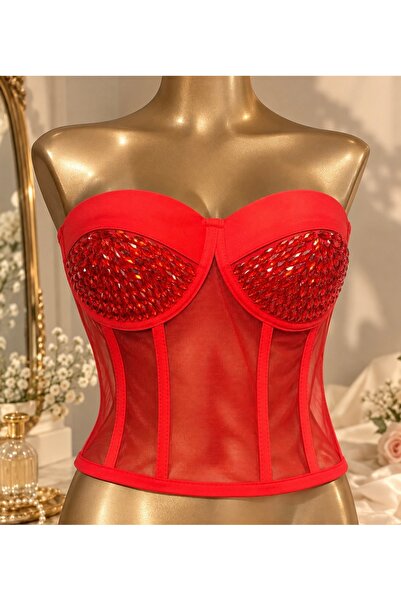 Maser Stone Embellished Transparent Underwire Bustier Corset