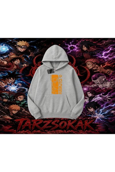Tarzsokak Naruto Uzumaki Premium Anime Oversize Unisex Hooded Sweatshirt White