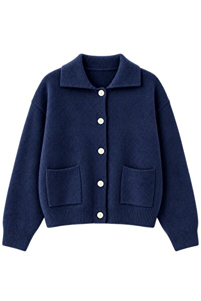 Retrobird Darcy Polo Collar Pocketed Knitwear Cardigan Women's Navy Blue