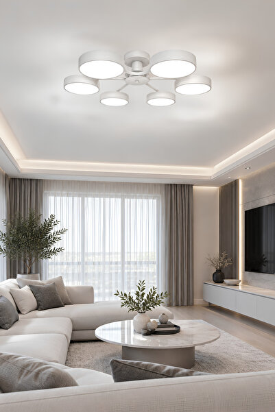 Fer Avize Güneş Modern Tasarım 6lı Led Avize Enerji Tasarruflu 3 Renk Işık Sa...