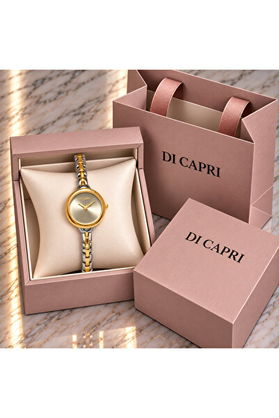 Generic Brand ساعة DI CAPRI نسائية ثنائية اللون فضي وذهبي LOOSTER TIME