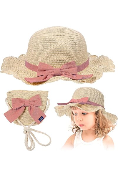 Jsofd Kids Summer Straw Hat and Bag Set, Beach Sun Protection Hats for Grils,...