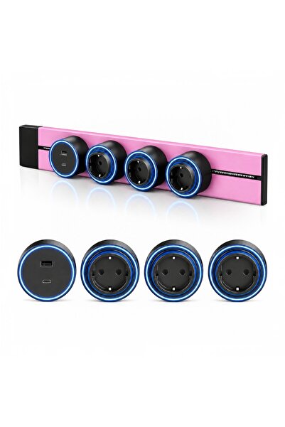 COBI SMART® Sistem priza mobila pe sina modulara, roz pudrat, 1 x stecher USB...