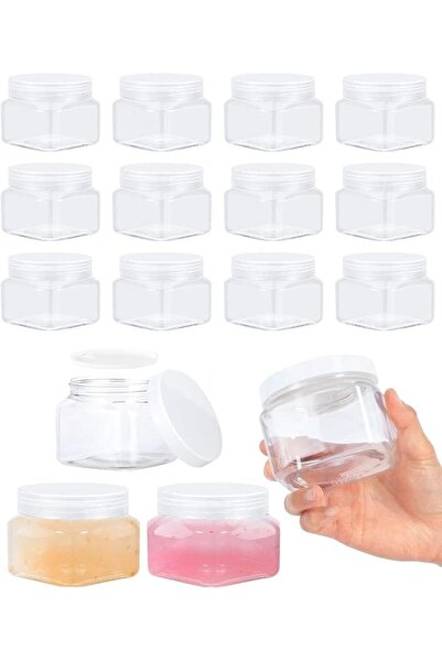 GENERAL ALMEKAQUZ 12 Pack 5oz Clear Plastic Storage Jars with Airtight Lids, ...