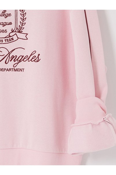 LC Waikiki Pink Embroidered Oversized Women's Thick Sweatshirt