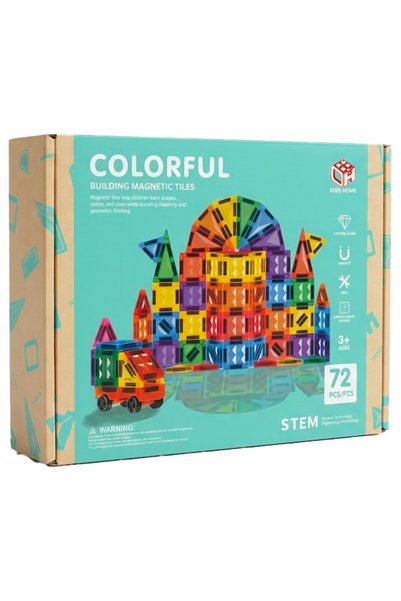 KIZILKAYA KZL Kids Home Renkli Manyetik Yapı Blokları ve Araç Seti 72 Parça 1...