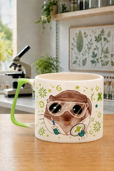 Mor Mürekkep Sad Üzgün Hamster Biyolog Baskılı Yeşil Kulplu Prime Kupa - Biyo...