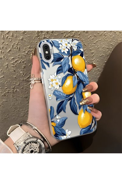 CHICASELUX iPhone X/Xs Compatible Yellow Lemon Blue Leaf White Small Flower S...