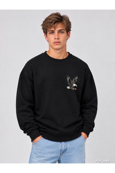 FUFLUNS Eagle Eagle Printed Oversized Men's Crewneck Sweatshirt