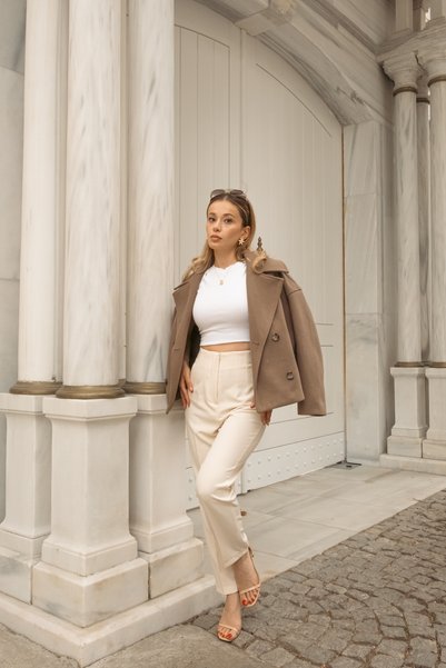AVERA WOMAN Women's High Waist Palazzo Fabric Trousers