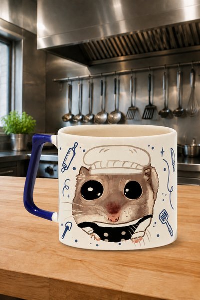 Mor Mürekkep Sad Üzgün Hamster Aşçı Baskılı Lacivert Kulplu Prime Kupa - Aşçı...