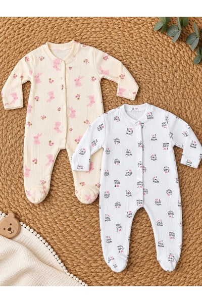 DEFNE LİNA BABY Newborn Girl Baby 100% Cotton Patterned 2-Piece Jumpsuit Set ...