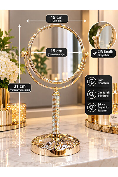 KARAKAŞ HOME & ZÜCCACİYE ÇİFT TARAFLI MASA ÜSTÜ MAKYAJ AYNASI