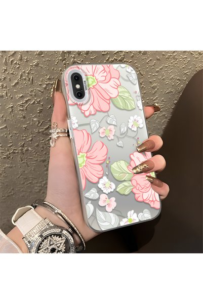 CHICASELUX متوافق مع iPhone X/XS، طباعة أنيقة مقاومة للصدمات باللون الوردي وا...