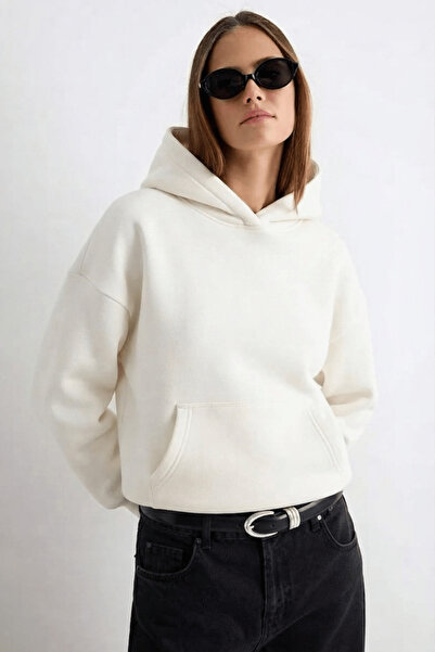 K KOZZ STYLE 100% Βαμβακερό Λευκό Φούτερ BASIC Oversize με κουκούλα και τρία ...