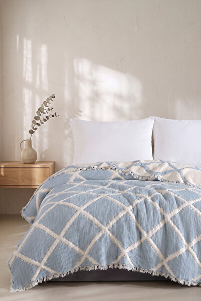 Lux Touch Pergamon 100% Cotton Muslin Double Bedspread & Throw |   Anti-Sweat...