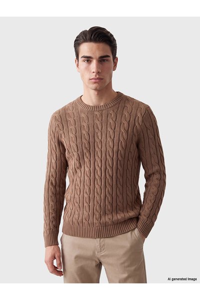 LC Waikiki Ozmarka New Season Brown Crew Neck Patterned Men's Knitwear Sweater