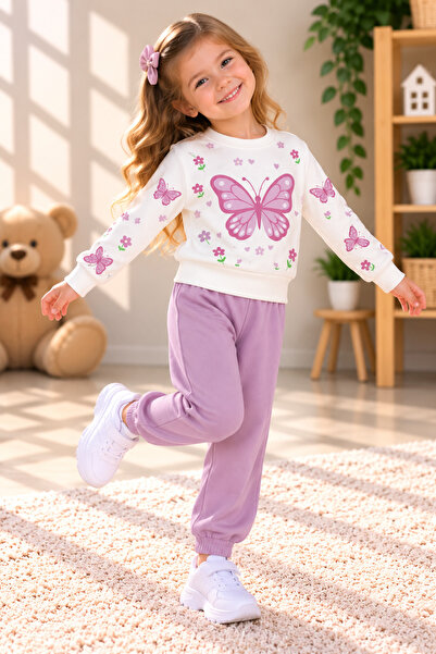 SERPİL Kız Çocuk Kelebek Desenli Sweatshirt Eşofman Takımı – Çiçek Desenli 2’...