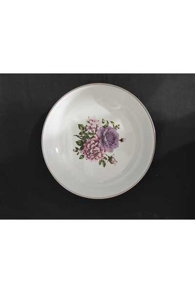Zarif İnci Enamel Custard Plate Patterned 24 cm Dinner Breakfast Plate Salad Food Plate Bowl Set of 6