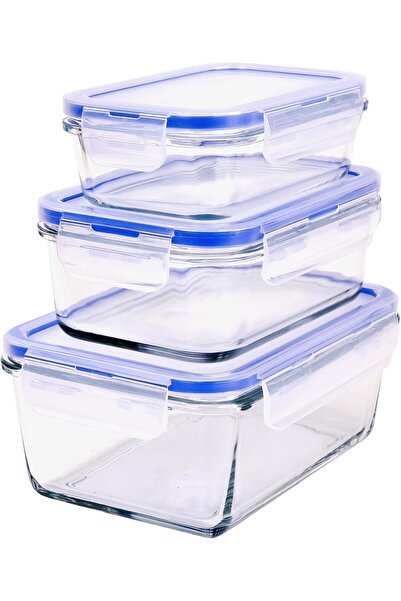 Generic Mondex 2Pcs 400ml& 900mlSquare Glass Food Storage Container With Blue...