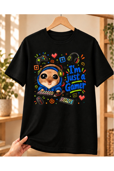 Mor Mürekkep Crna majica sa štampanim motivom "Sad Hamster Gamer" - Poklon za...