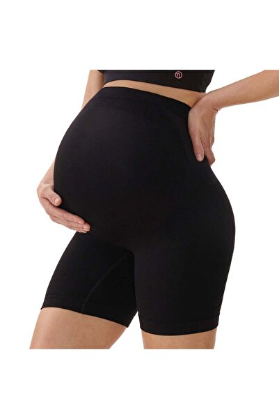 Momcozy - High-Waisted Maternity Safety Shorts PU020 Black M