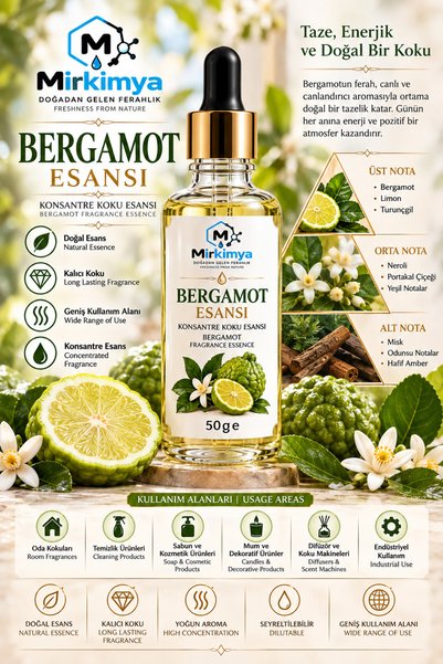 Mirkimya Bergamot Esansı 50 g Konsantre Koku Esansı Seyreltilebilir