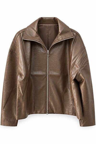 ELVAN TOLON Leather Jacket with Hidden Pockets Vison