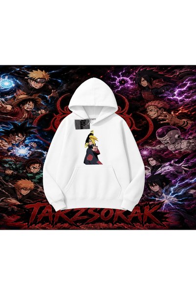 Tarzsokak Deidara Naruto Anime Character Oversize Unisex Hooded Sweatshirt White